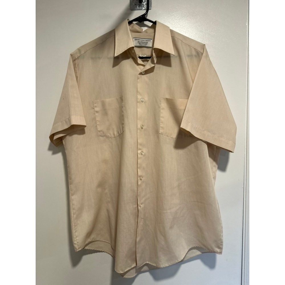 VTG Sears 70s Retro Button Down Shirt Sz:16 Peach Workwear rockabilly retro